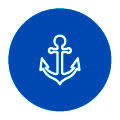 Weißes Ankersymbol, zentriert auf einem blauen, runden Abzeichen mit einem schmalen weißen Rand